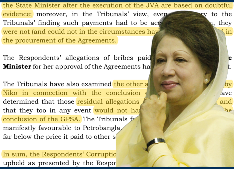 নাইকো কাণ্ডে খালেদা ও বিএনপি নেতাদের নির্দোষ সাব্যস্ত করলো আন্তর্জাতিক সালিশি ট্রাইব্যুনাল। ট্রাইব্যুনালের এই আদেশ লোকচক্ষুর আড়ালে রাখতে চাচ্ছে বাংলাদেশের সরকার